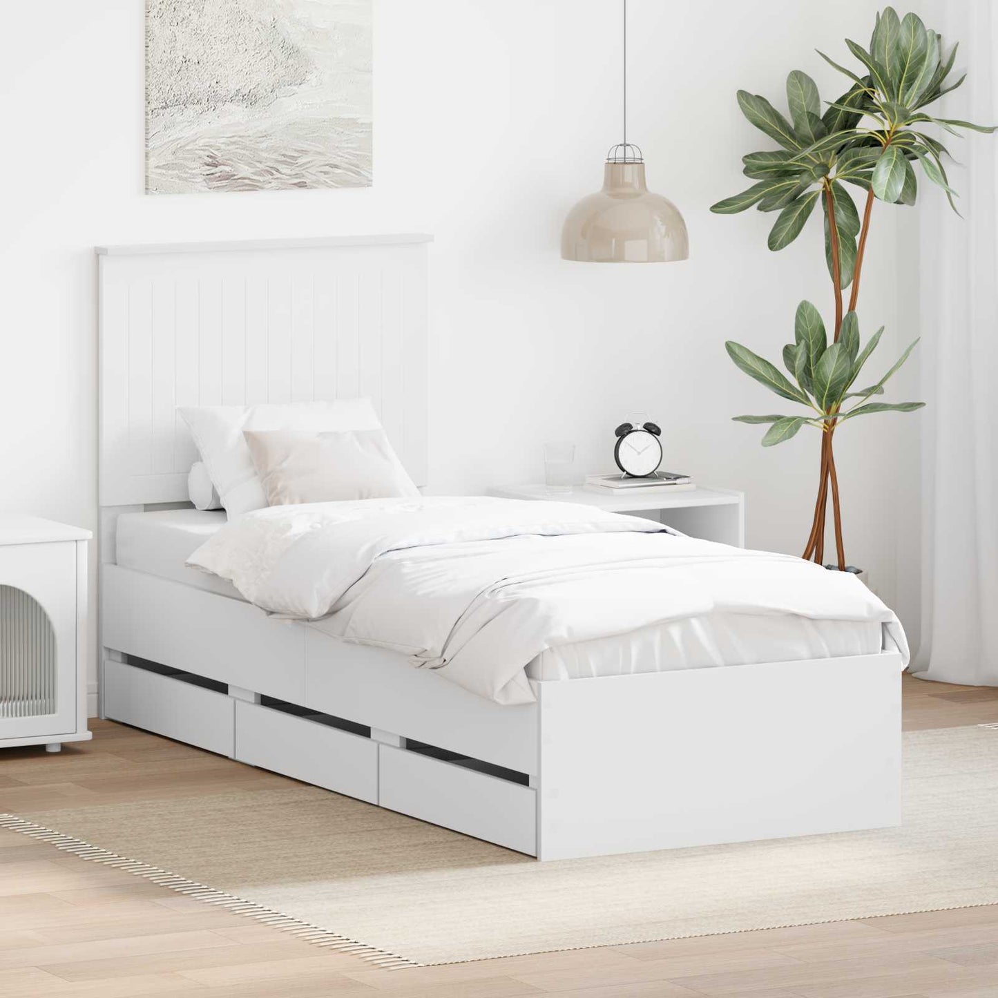 vidaXL Bettrahmen mit Schubladen Weiß 75 x 190 cm Ingenieurs Holz