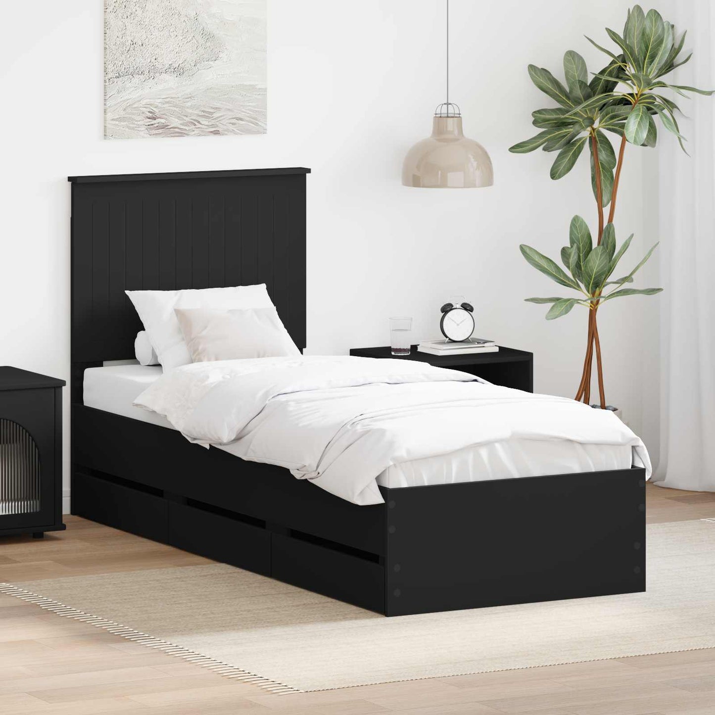 vidaXL Cadre de lit avec tiroirs Bois d'ingénierie Noir 75 x 190 cm