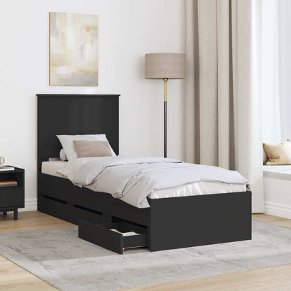 vidaXL Cadre de lit avec tiroirs Bois d'ingénierie Noir 75 x 190 cm