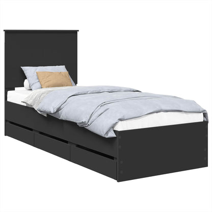 vidaXL Cadre de lit avec tiroirs Bois d'ingénierie Noir 75 x 190 cm