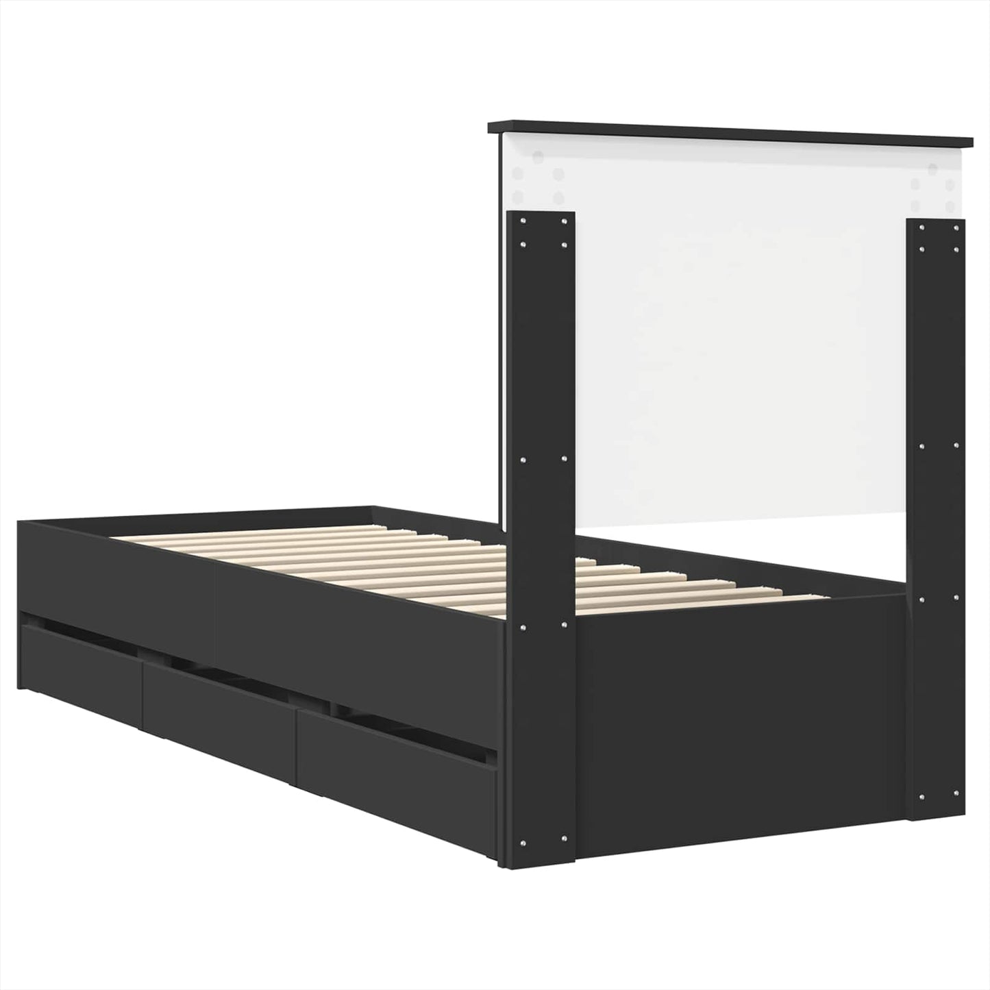 vidaXL Cadre de lit avec tiroirs Bois d'ingénierie Noir 75 x 190 cm