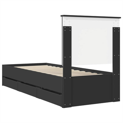 vidaXL Cadre de lit avec tiroirs Bois d'ingénierie Noir 75 x 190 cm