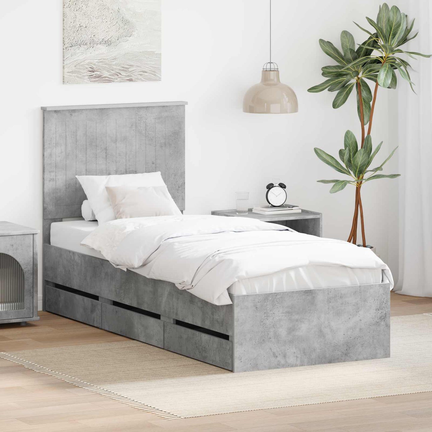 vidaXL Cadre de lit avec tête de lit Gris Béton 75 x 190 cm Bois d'ingénierie