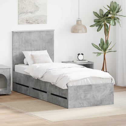 vidaXL Cadre de lit avec tête de lit Gris Béton 75 x 190 cm Bois d'ingénierie