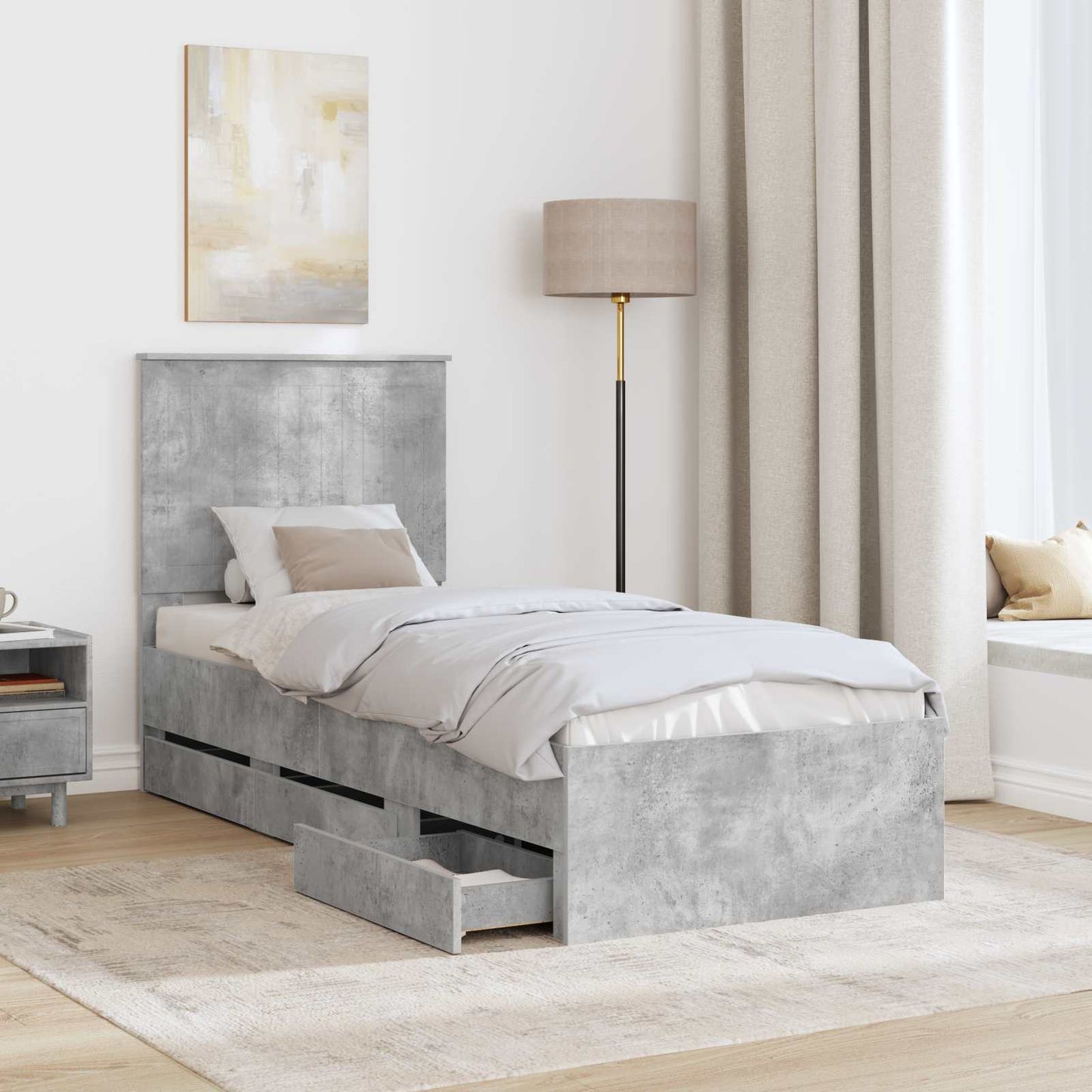 vidaXL Cadre de lit avec tête de lit Gris Béton 75 x 190 cm Bois d'ingénierie