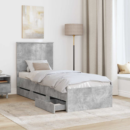 vidaXL Cadre de lit avec tête de lit Gris Béton 75 x 190 cm Bois d'ingénierie