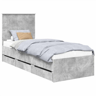 vidaXL Cadre de lit avec tête de lit Gris Béton 75 x 190 cm Bois d'ingénierie