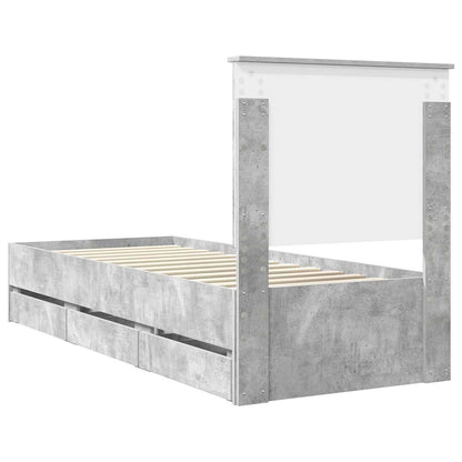vidaXL Cadre de lit avec tête de lit Gris Béton 75 x 190 cm Bois d'ingénierie