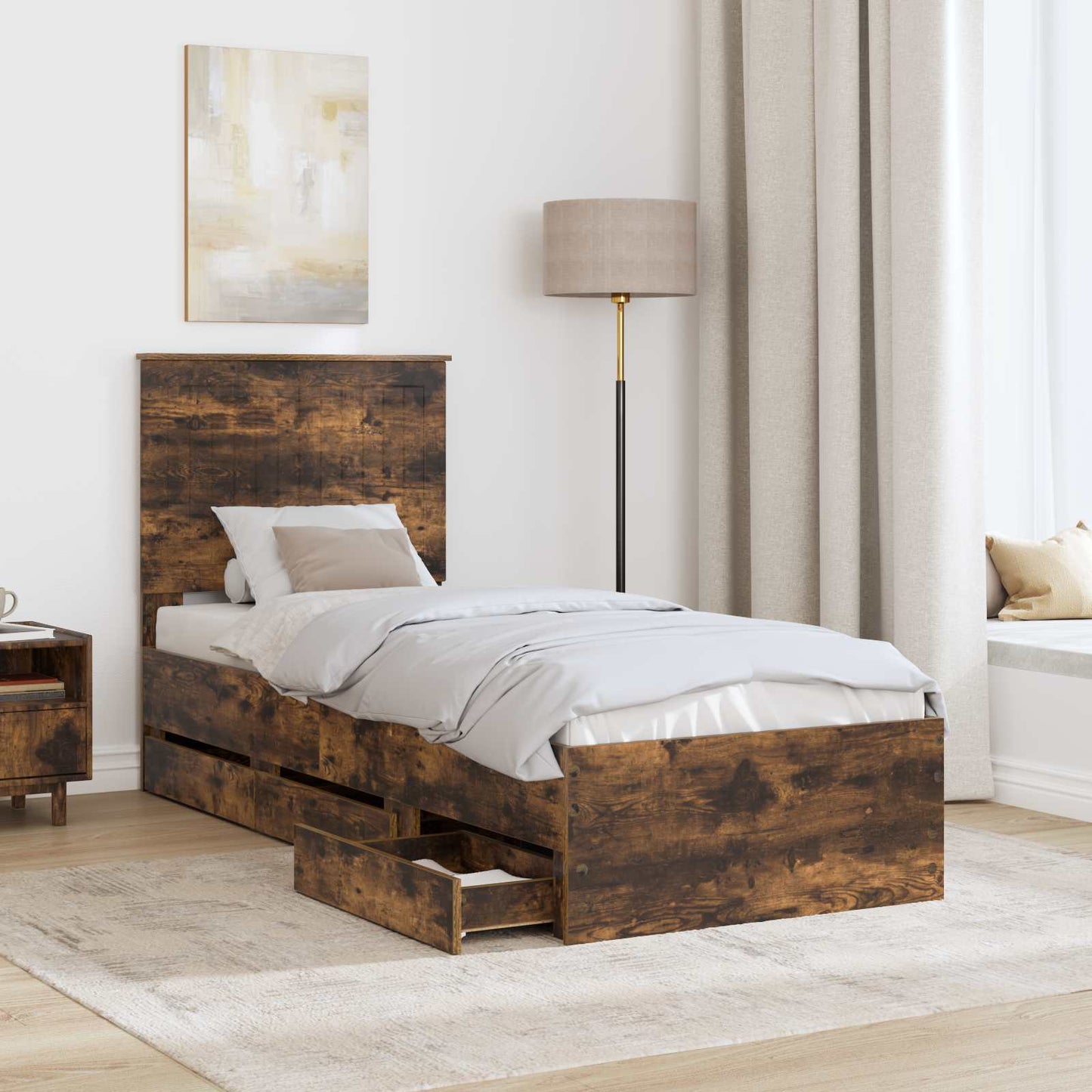 vidaXL Cadre de lit Chêne fumé 75 x 190 cm Bois d'ingénierie