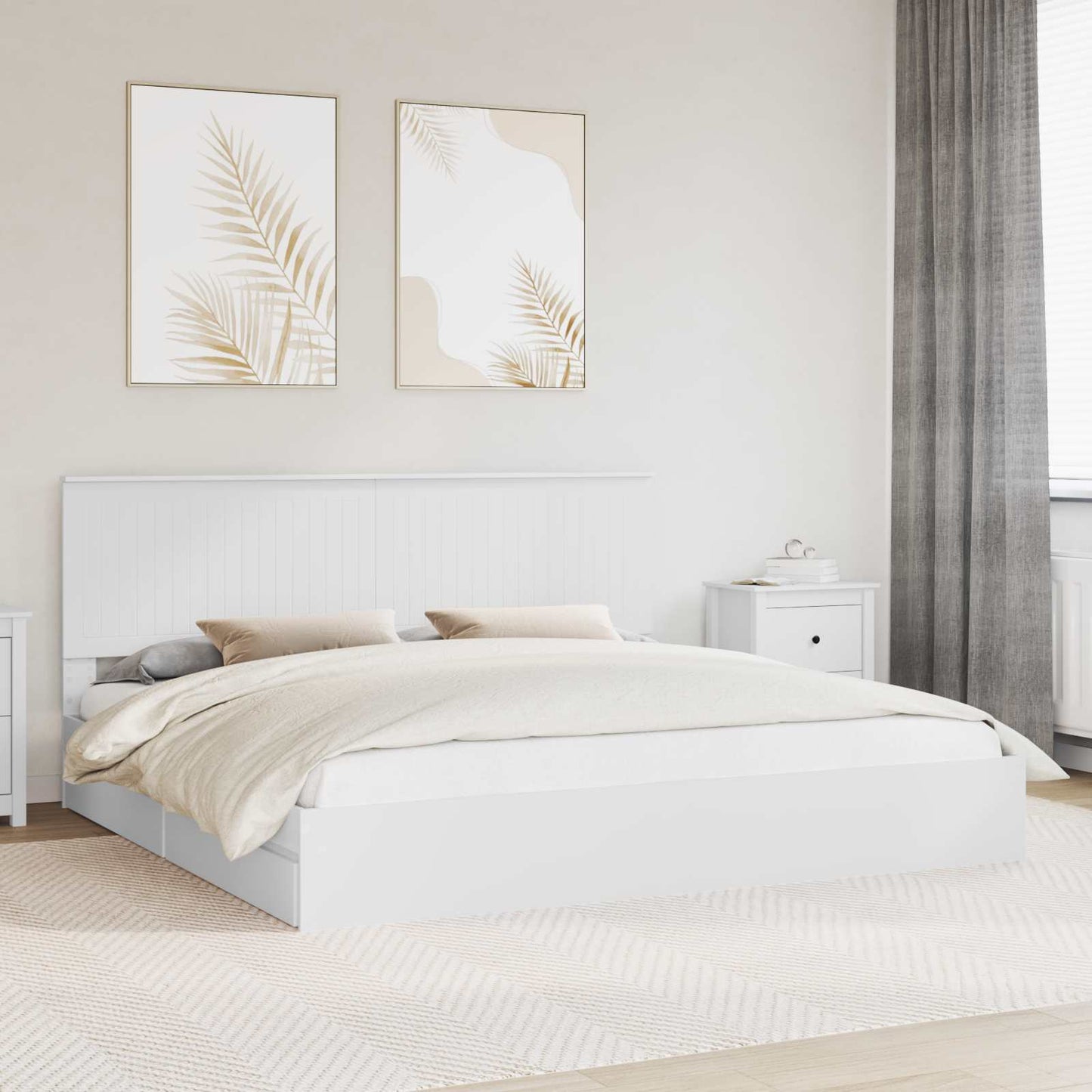 vidaXL Lit de rangement avec tête de lit Blanc 200 x 200 cm Bois d'ingénierie