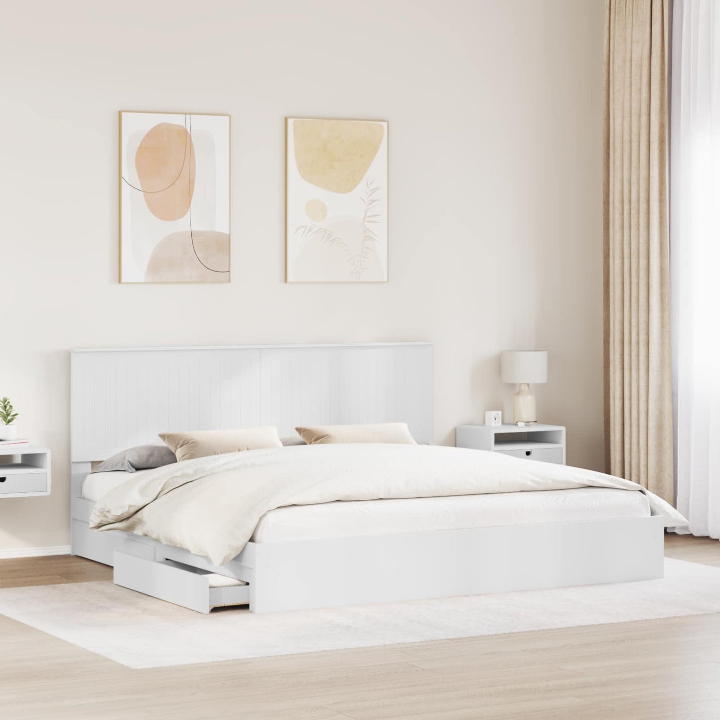 vidaXL Lit de rangement avec tête de lit Blanc 200 x 200 cm Bois d'ingénierie