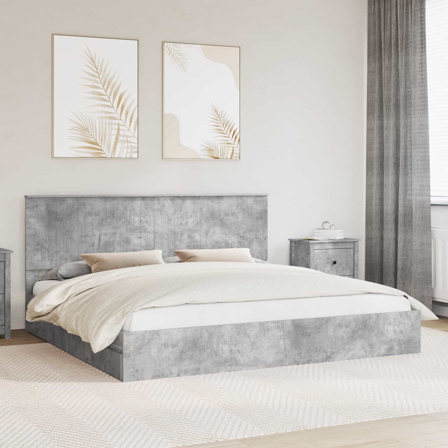 vidaXL Lit de rangement gris béton 200 x 200 cm Aggloméré