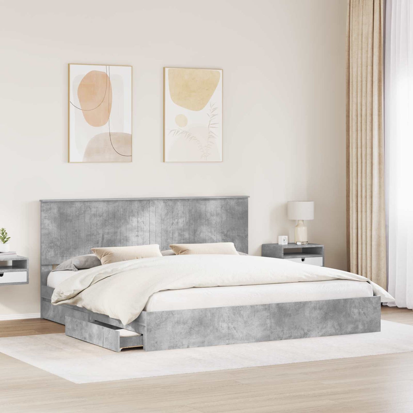 vidaXL Lit de rangement gris béton 200 x 200 cm Aggloméré