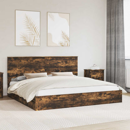 vidaXL Lit de rangement Chêne fumé 200 x 200 cm Bois d'ingénierie