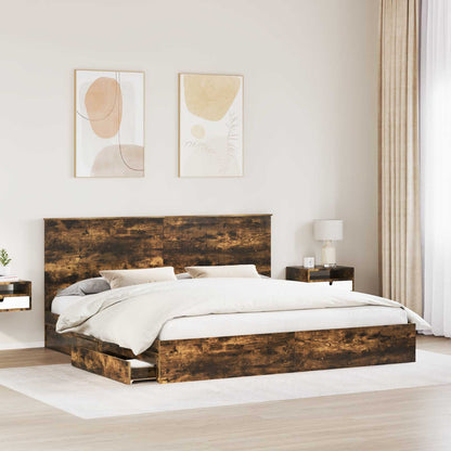 vidaXL Lit de rangement Chêne fumé 200 x 200 cm Bois d'ingénierie