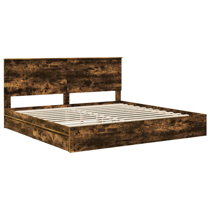 vidaXL Lit de rangement Chêne fumé 200 x 200 cm Bois d'ingénierie