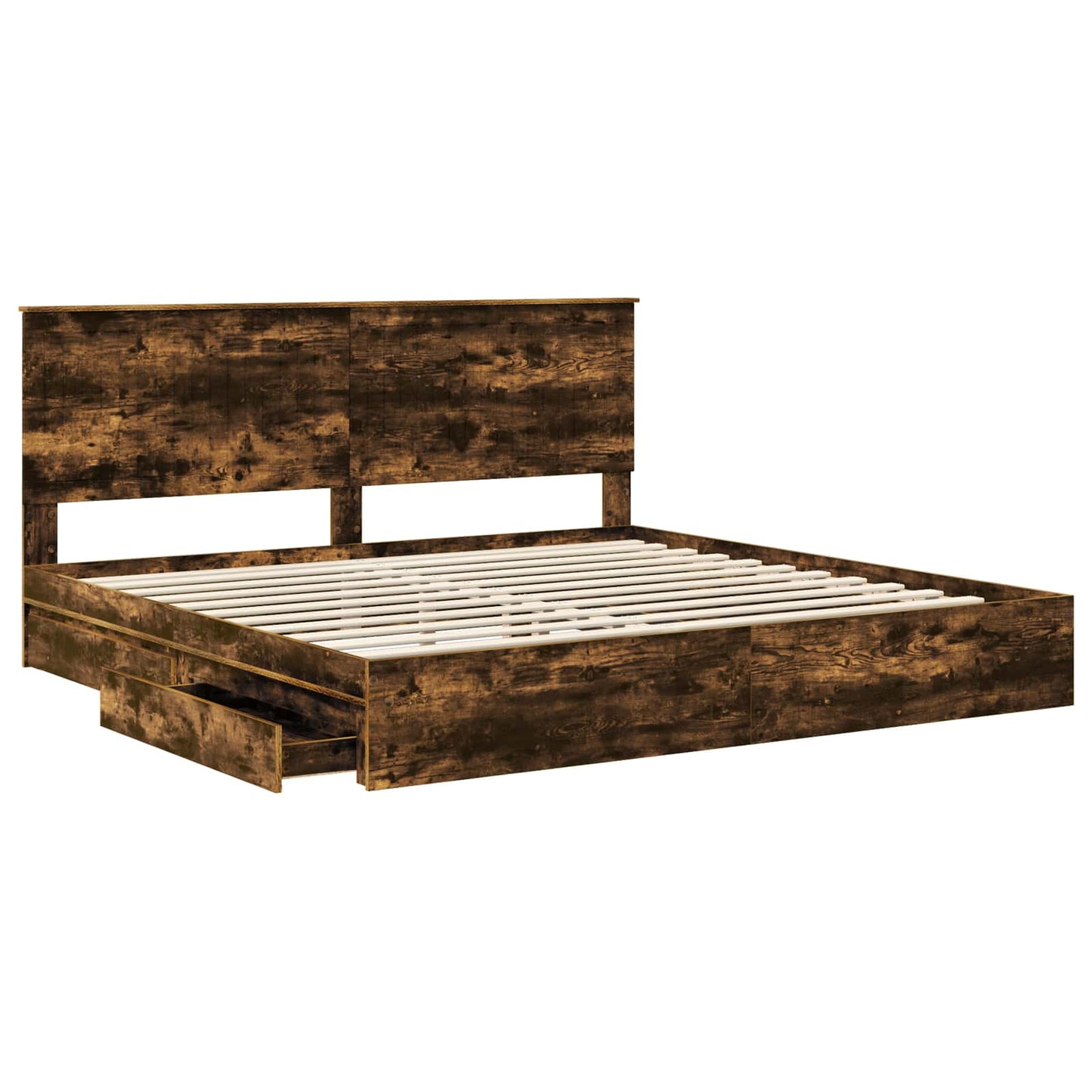 vidaXL Lit de rangement Chêne fumé 200 x 200 cm Bois d'ingénierie