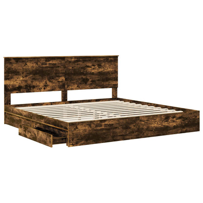 vidaXL Lit de rangement Chêne fumé 200 x 200 cm Bois d'ingénierie