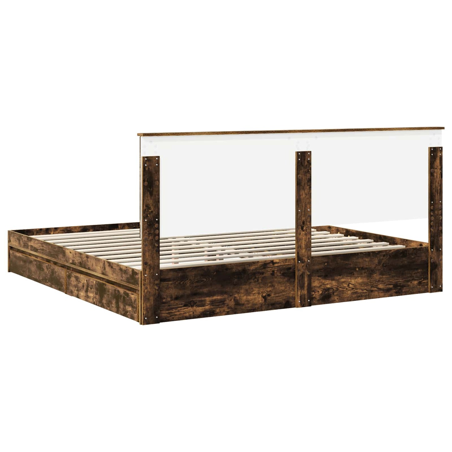 vidaXL Lit de rangement Chêne fumé 200 x 200 cm Bois d'ingénierie