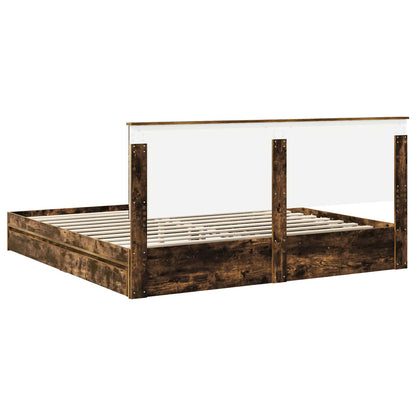 vidaXL Lit de rangement Chêne fumé 200 x 200 cm Bois d'ingénierie