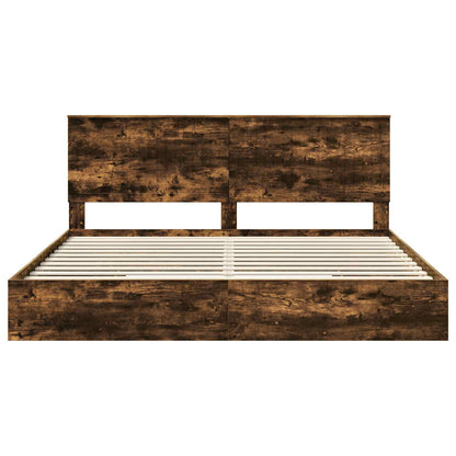 vidaXL Lit de rangement Chêne fumé 200 x 200 cm Bois d'ingénierie