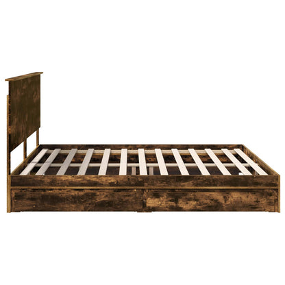 vidaXL Lit de rangement Chêne fumé 200 x 200 cm Bois d'ingénierie