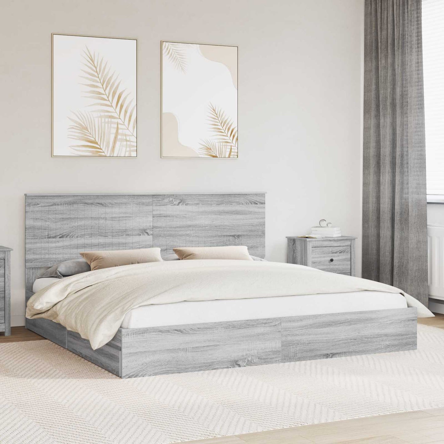 vidaXL Lit de rangement Gris Sonoma 200 x 200 cm Bois d'ingénierie
