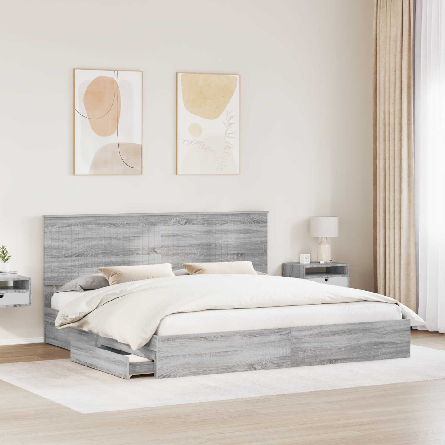 vidaXL Lit de rangement Gris Sonoma 200 x 200 cm Bois d'ingénierie