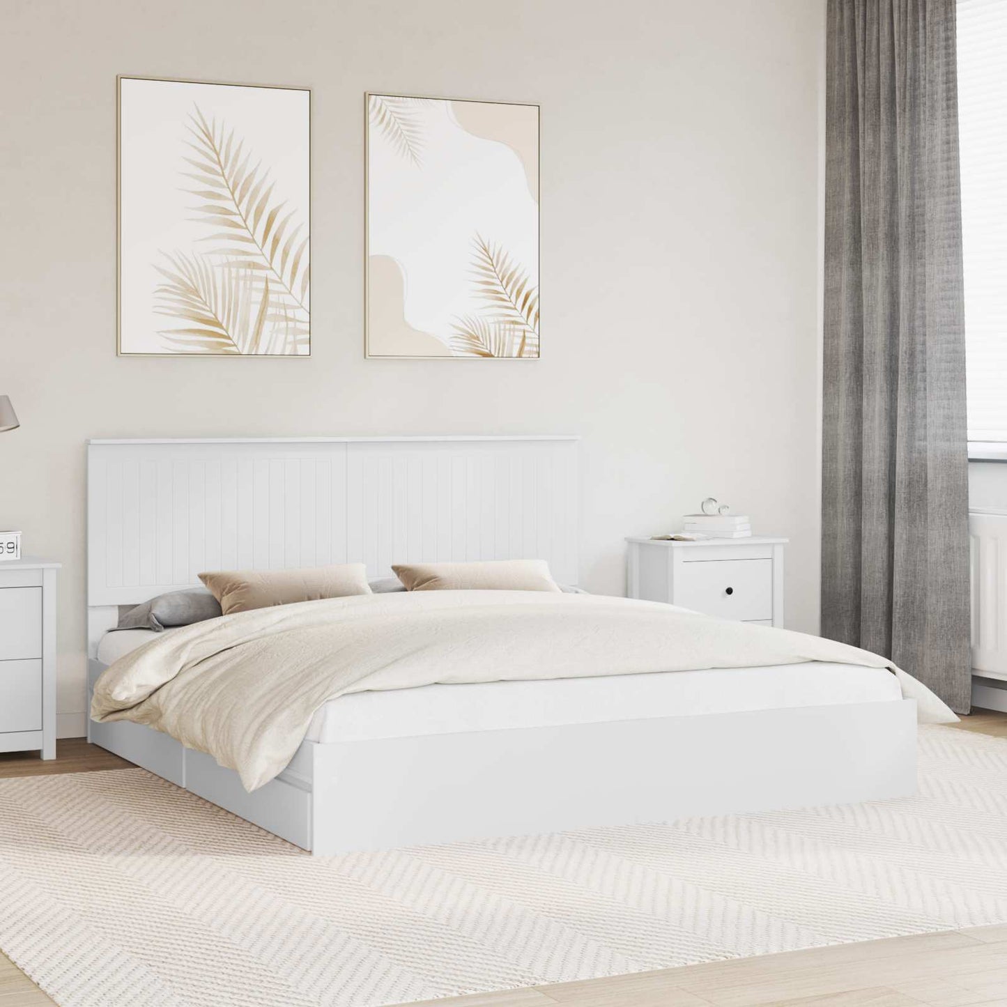 vidaXL Lit de rangement avec tête de lit Blanc 180 x 200 cm Bois d'ingénierie