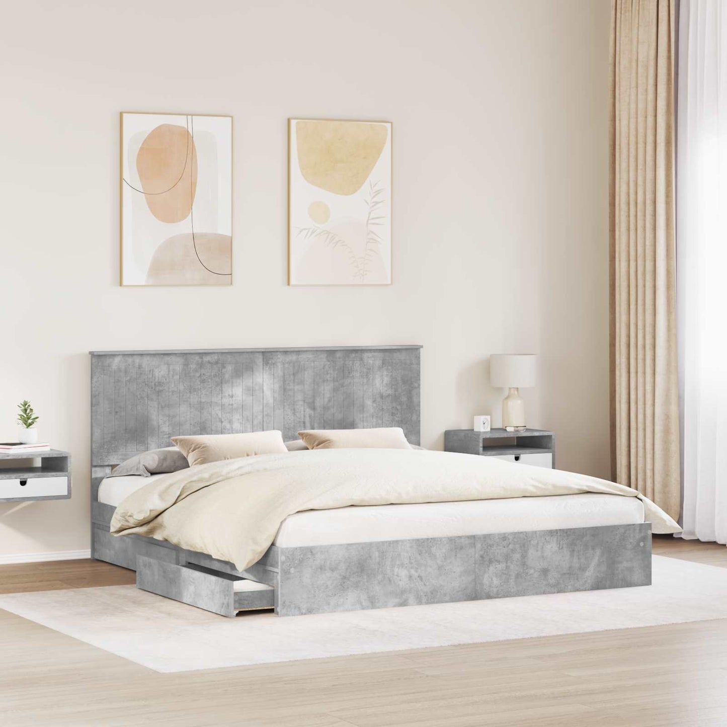 vidaXL Aufbewahrungsbett Beton Grau 180 x 200 cm Holzwerkstoff
