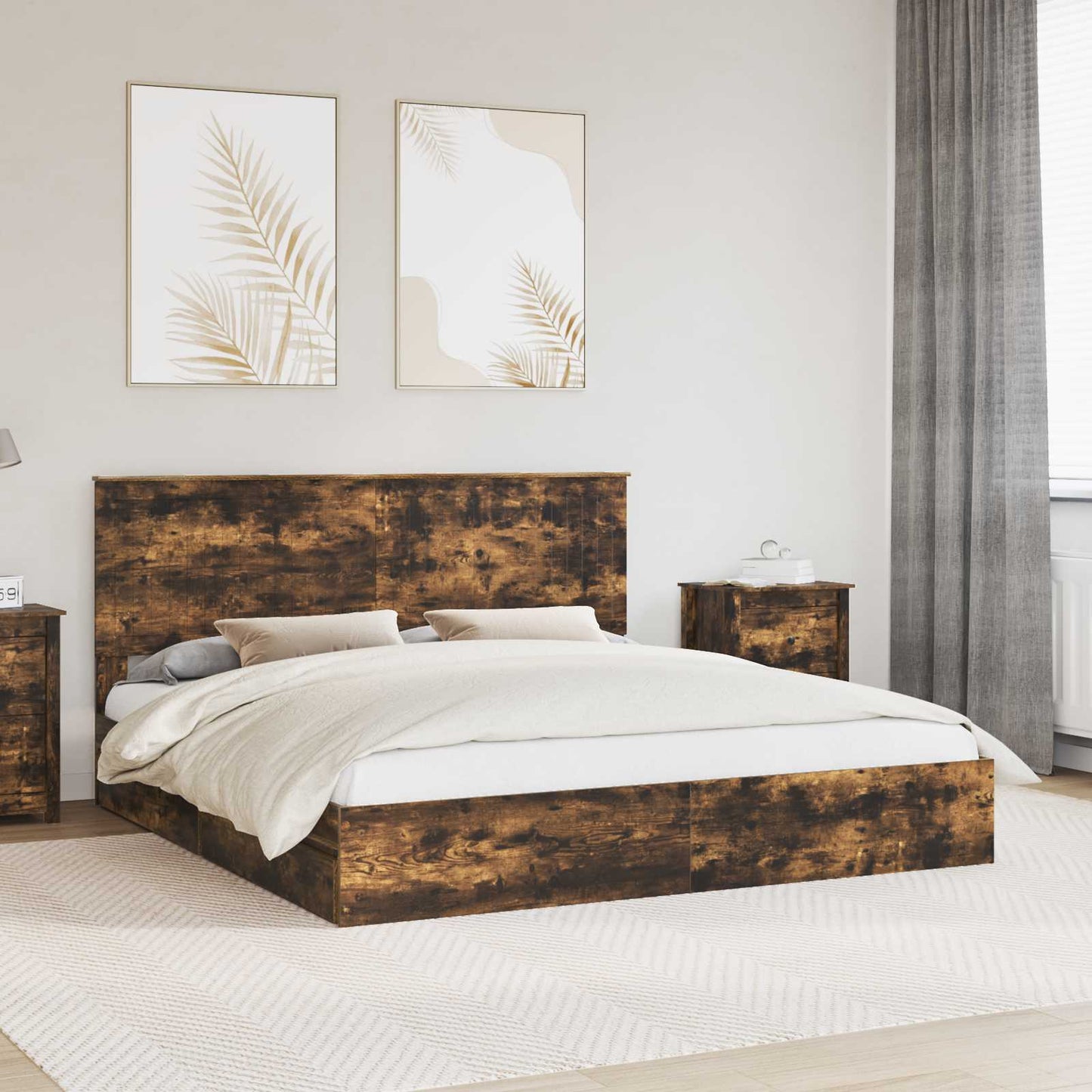 vidaXL Aufbewahrungsbett Geräucherte Eiche 180 x 200 cm Holzwerkstoff