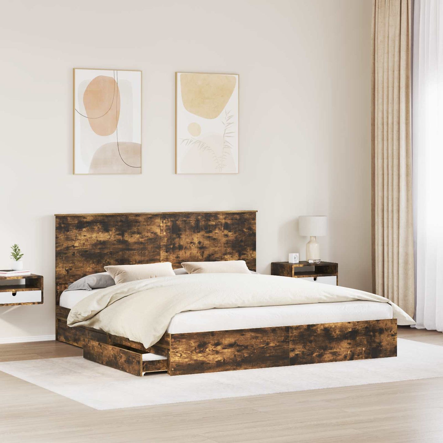 vidaXL Aufbewahrungsbett Geräucherte Eiche 180 x 200 cm Holzwerkstoff