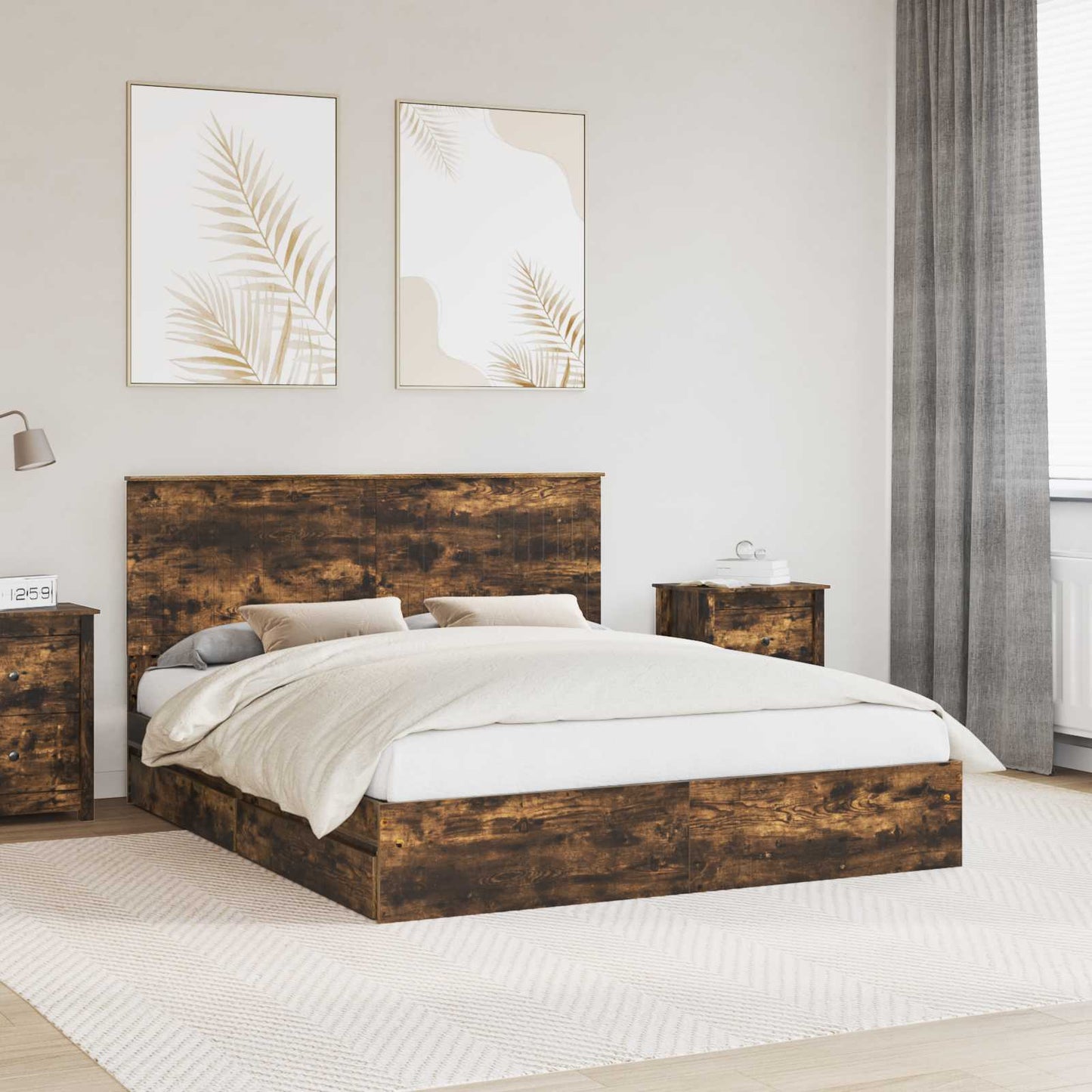 vidaXL Aufbewahrungsbett Geräucherte Eiche 160 x 200 cm Holzwerkstoff