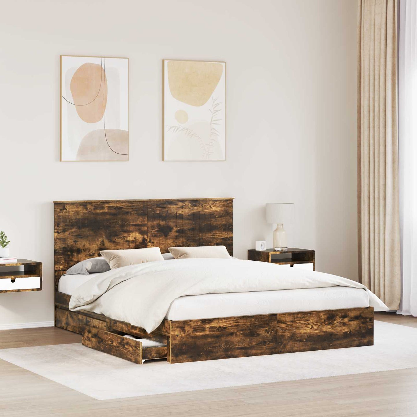 vidaXL Aufbewahrungsbett Geräucherte Eiche 160 x 200 cm Holzwerkstoff