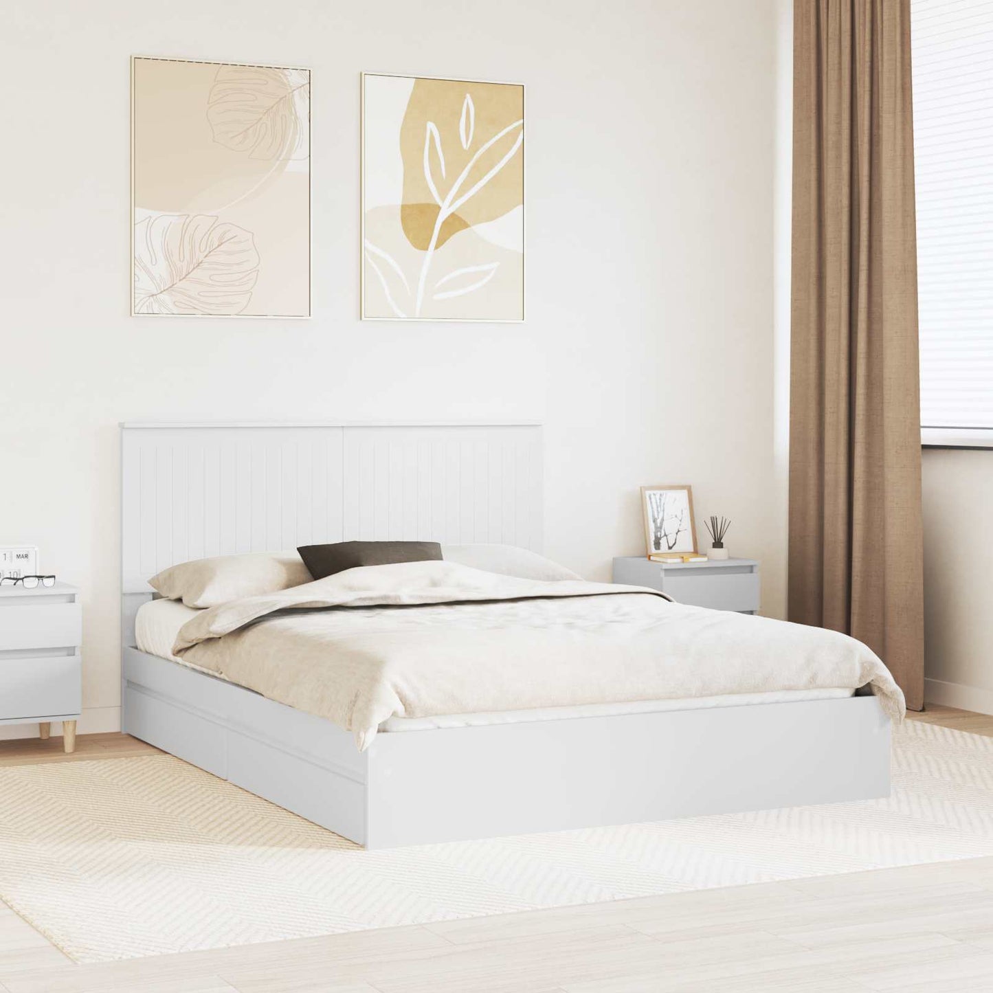 vidaXL Lit de rangement avec tête de lit Blanc 150 x 200 cm Bois d'ingénierie