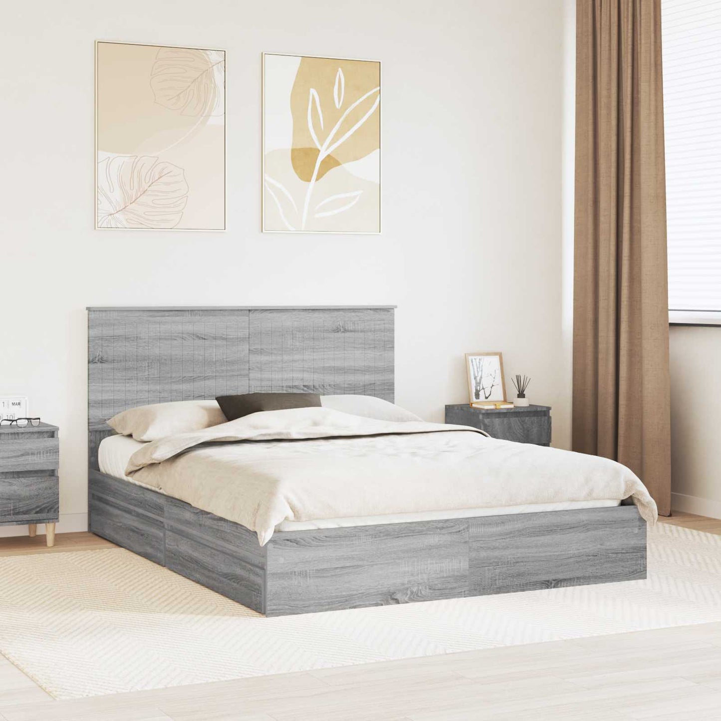 vidaXL Aufbewahrungsbett Graues Sonoma 150 x 200 cm Holzwerkstoff