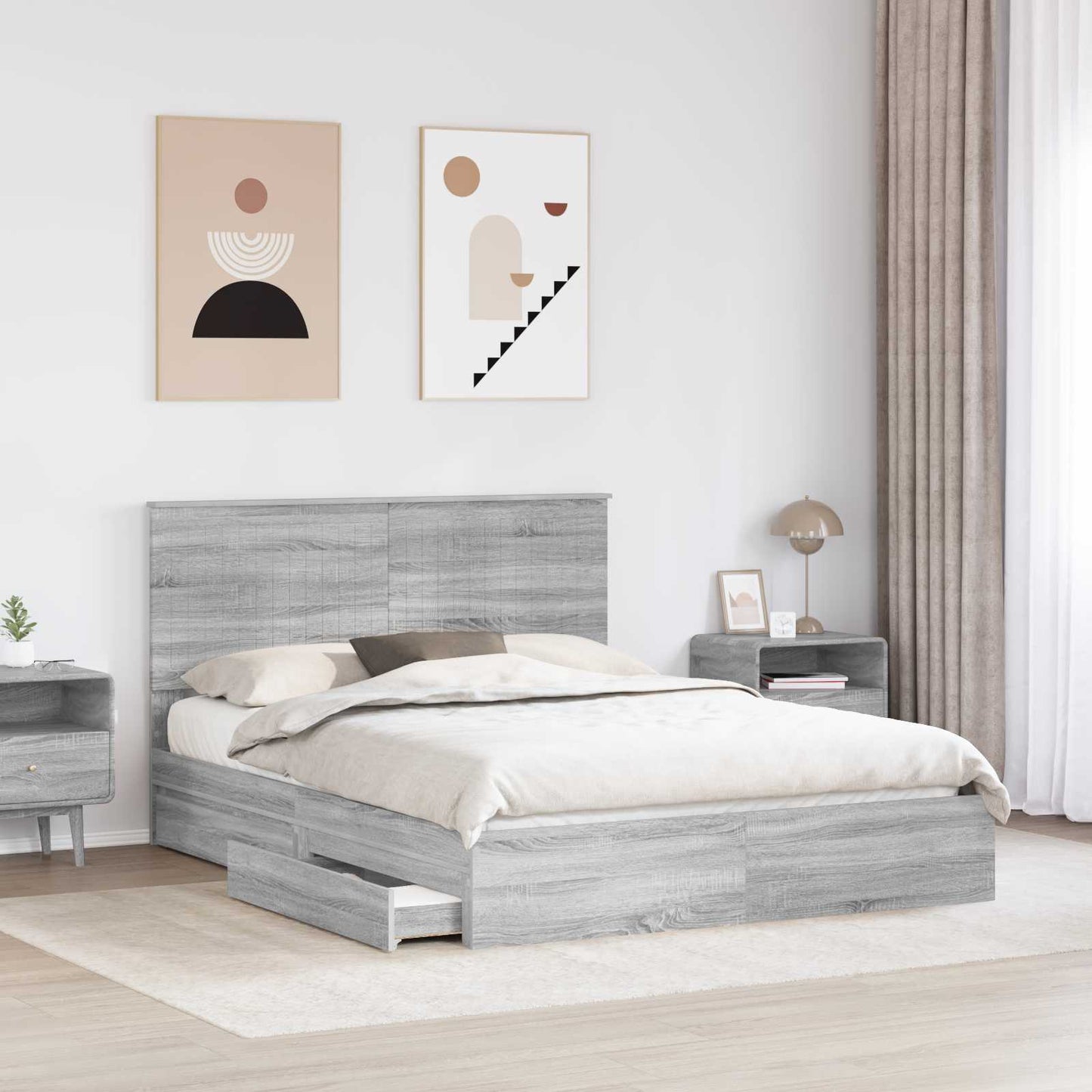 vidaXL Aufbewahrungsbett Graues Sonoma 150 x 200 cm Holzwerkstoff