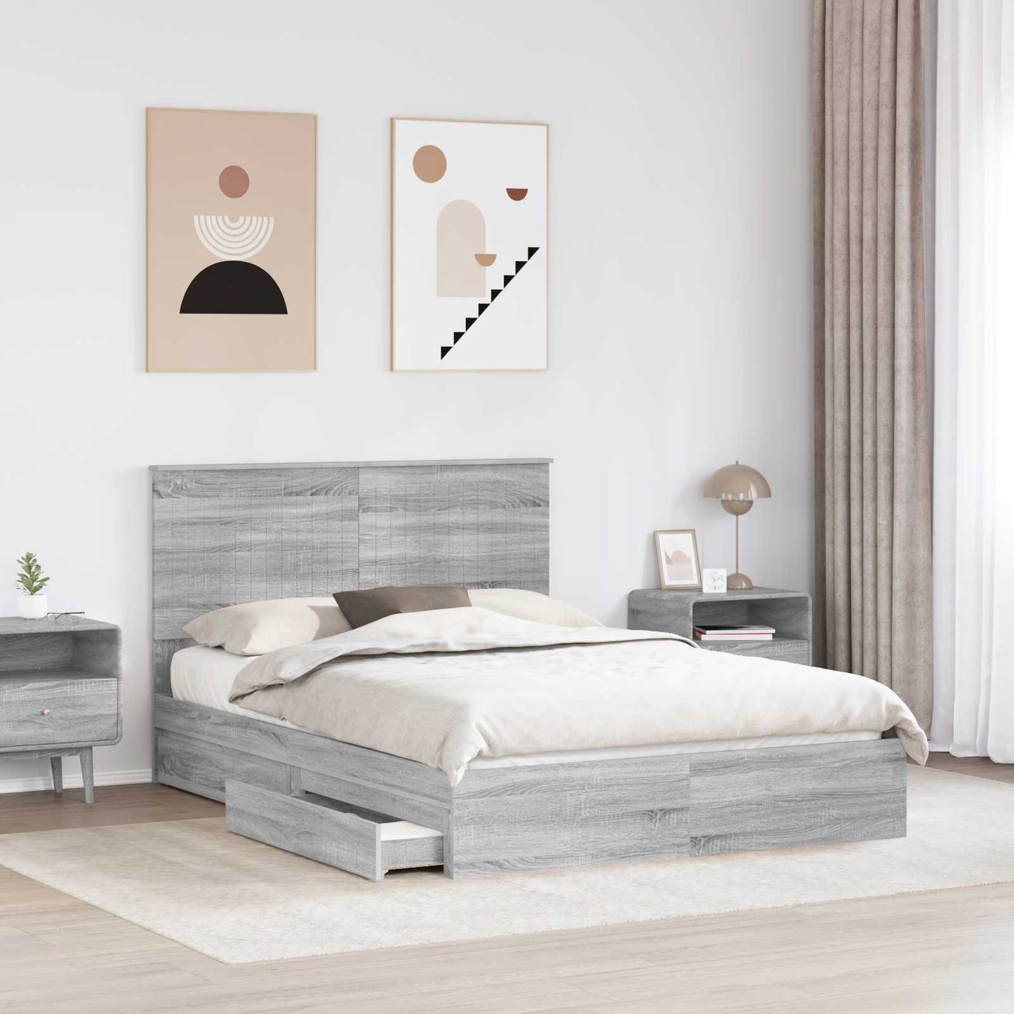 vidaXL Lit de rangement gris Sonoma 140 x 200 cm en bois d'ingénierie