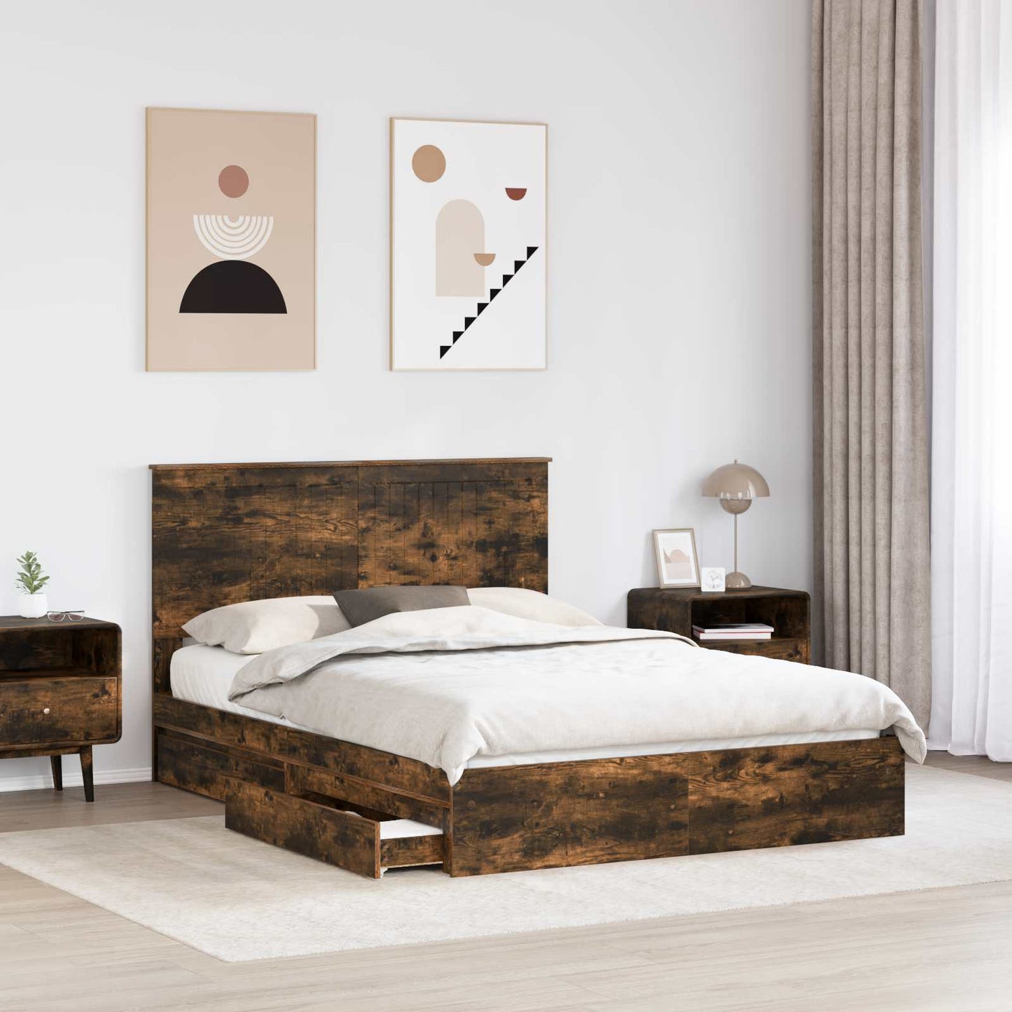 vidaXL Aufbewahrungsbett Geräucherte Eiche 135 x 190 cm Holzwerkstoff