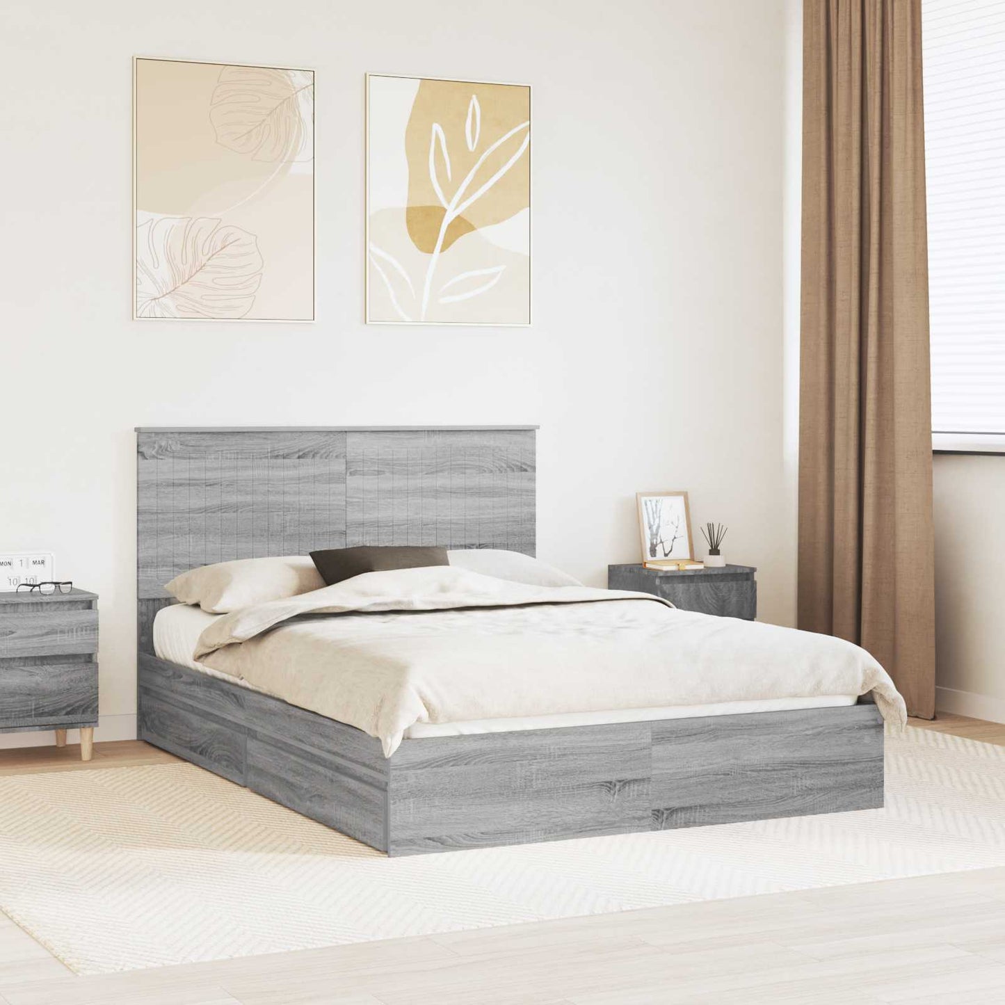 vidaXL Aufbewahrungsbett Graues Sonoma 135 x 190 cm Holzwerkstoff