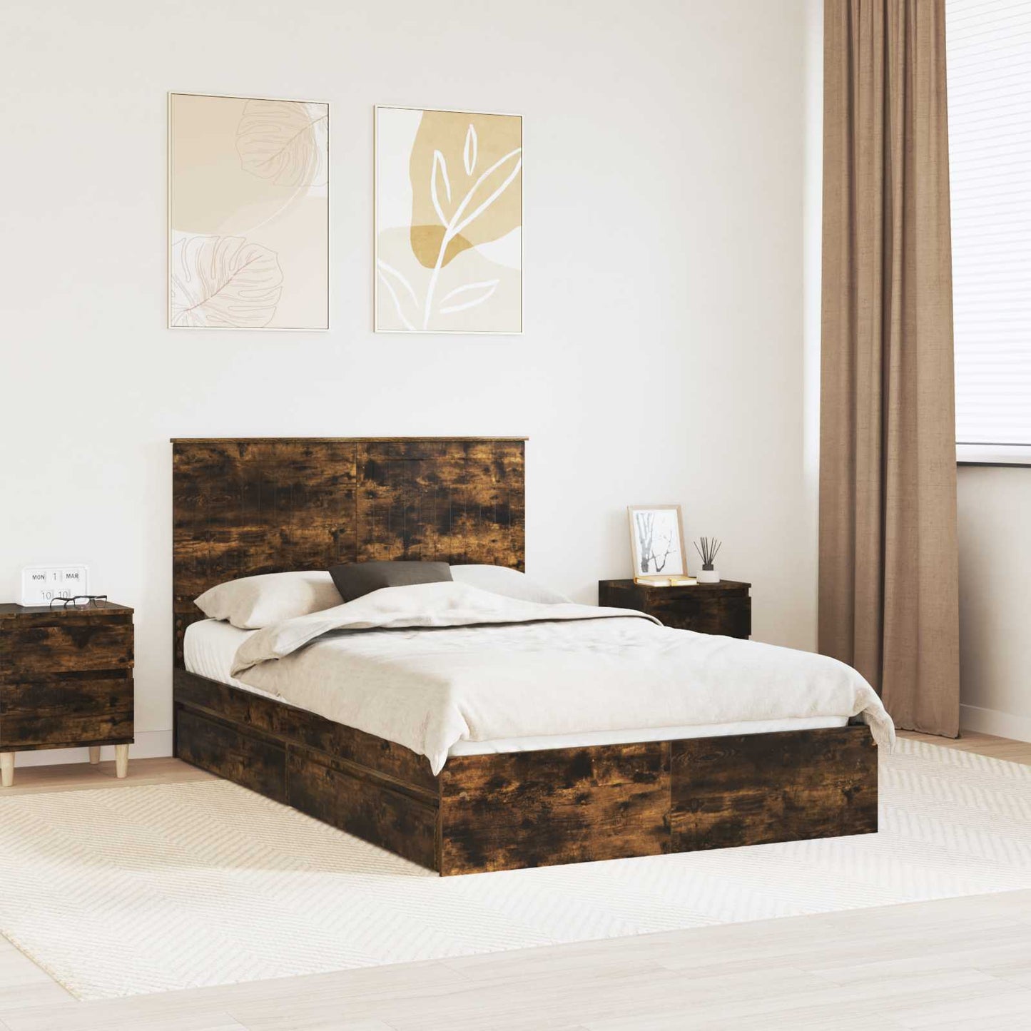 vidaXL Lit de rangement Chêne fumé 120 x 200 cm Bois d'ingénierie
