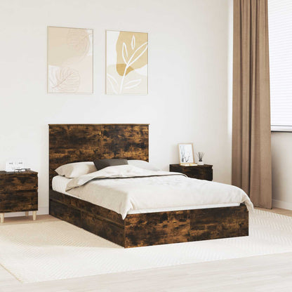 vidaXL Lit de rangement Chêne fumé 120 x 200 cm Bois d'ingénierie