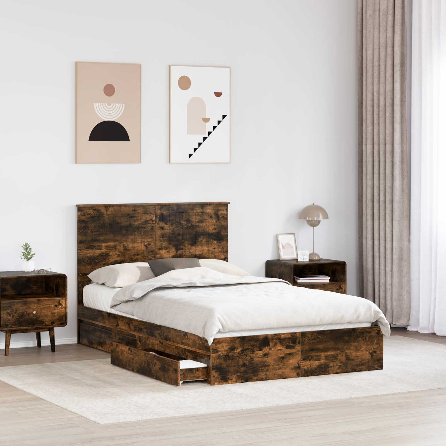 vidaXL Lit de rangement Chêne fumé 120 x 200 cm Bois d'ingénierie