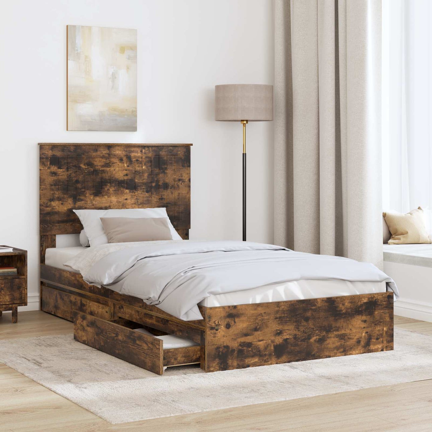 vidaXL Aufbewahrungsbett Geräucherte Eiche 100 x 200 cm Holzwerkstoff