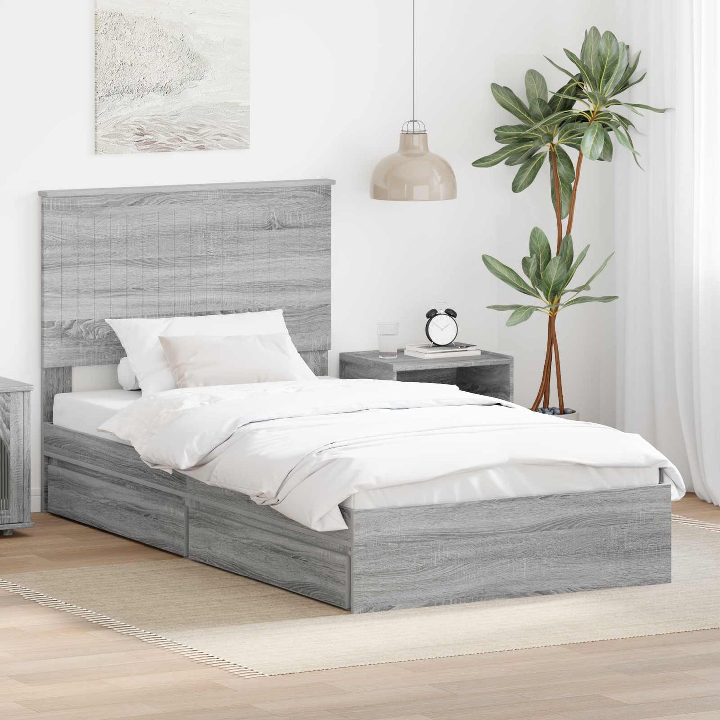vidaXL Aufbewahrungsbett Graues Sonoma 100 x 200 cm Holzwerkstoff