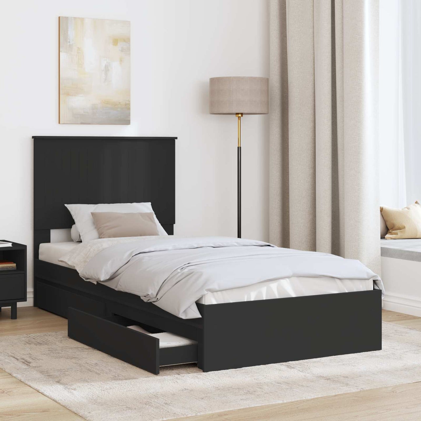 vidaXL Aufbewahrungsbett Schwarz 90 x 190 cm Holzwerkstoff