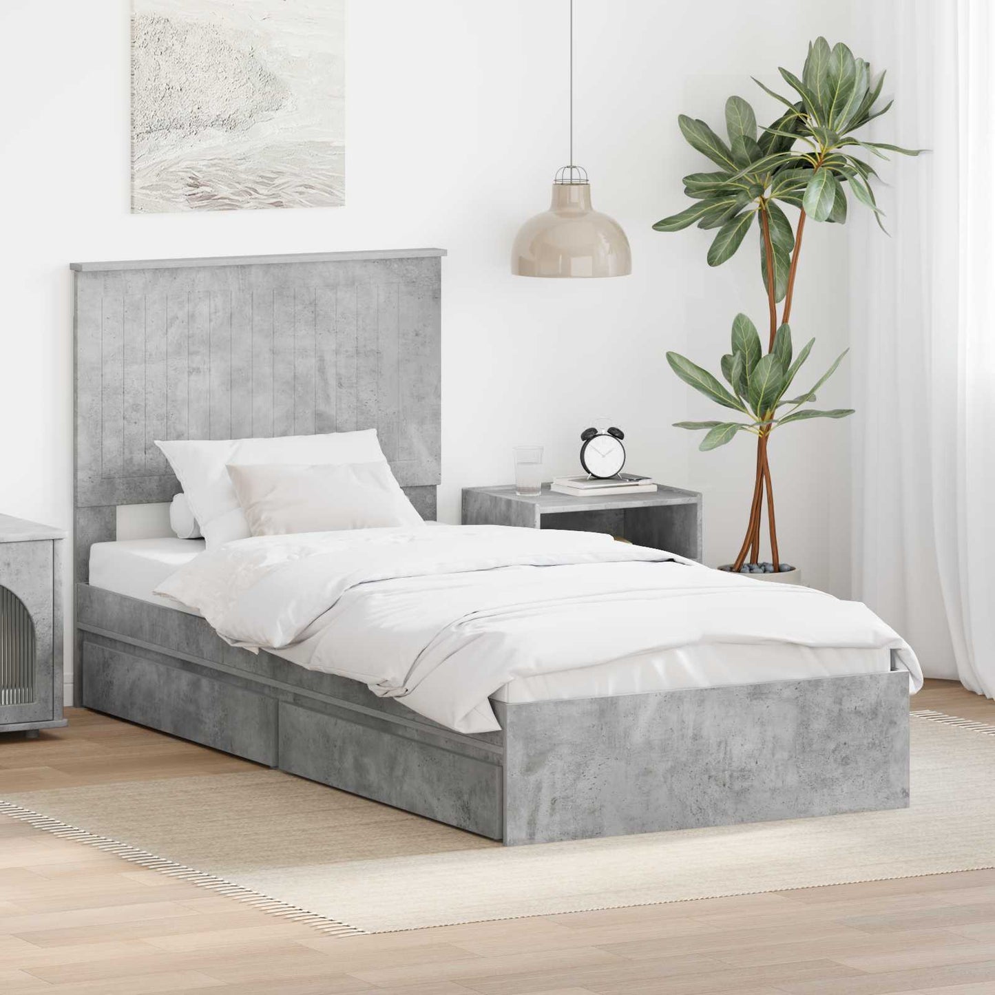 vidaXL Aufbewahrungsbett Beton Grau 90 x 190 cm Holzwerkstoff