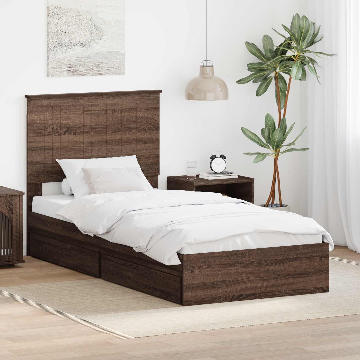 vidaXL Aufbewahrungsbett Braun Eichen-Optik 90 x 190 cm Holzwerkstoff