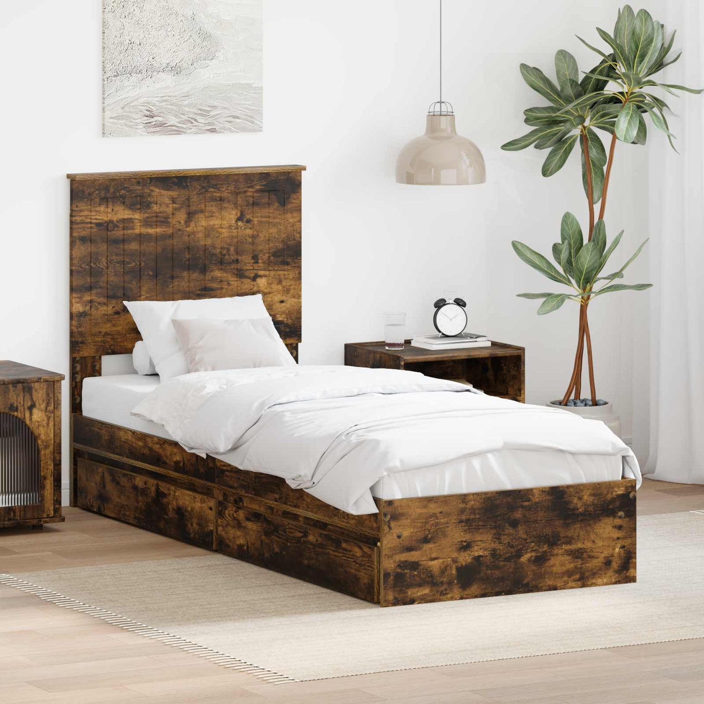 vidaXL Aufbewahrungsbett Geräucherte Eiche 75 x 190 cm Holzwerkstoff