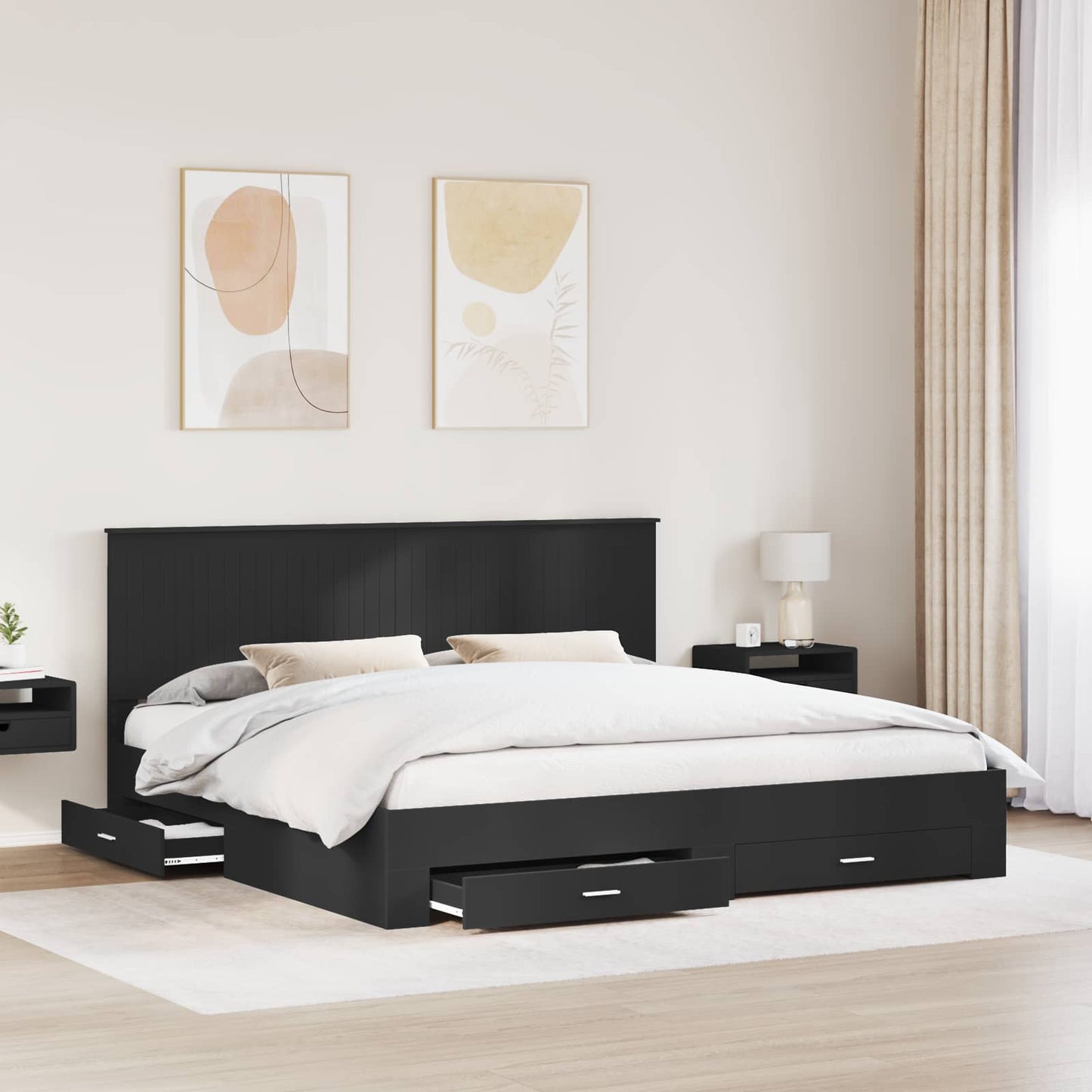 vidaXL Bettrahmen Schwarz und Silber 200 x 200 cm Holzwerkstoff
